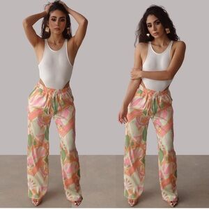 NWT EDIT THE LABEL WIDE LEG RETRO GROOVY PULL ON PANT SZ L SIDE BACK POCKETS
